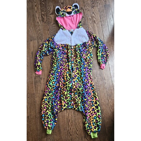 Lisa Frank Kigurumi Neon Leopard Tiger Bodysuit Jumpsuit Romper One Piece - Picture 1 of 10